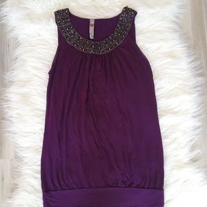 TUA Purple Iridescent Bling Neckline Tank